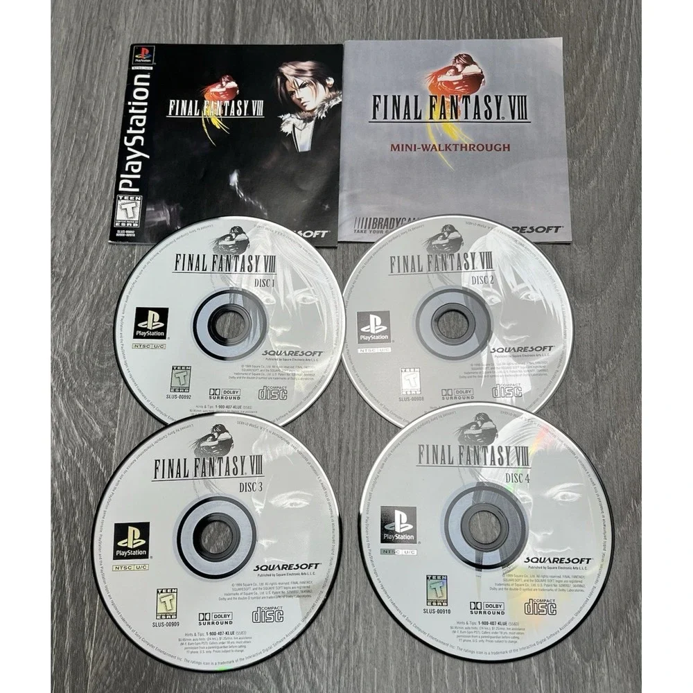 Final Fantasy VIII 8 (Sony PlayStation PS1, 1999)Black Label Discs & Manual Only